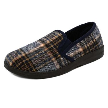 Чоловічі домашні тапочки в клітинку | Зручні капці для чоловіків з антиковзкою підошвою | Легкі та теплі сліпони для дому в класичному дизайні з фетру | Колір: сірий та інші (47 EU, сірий блакитний)