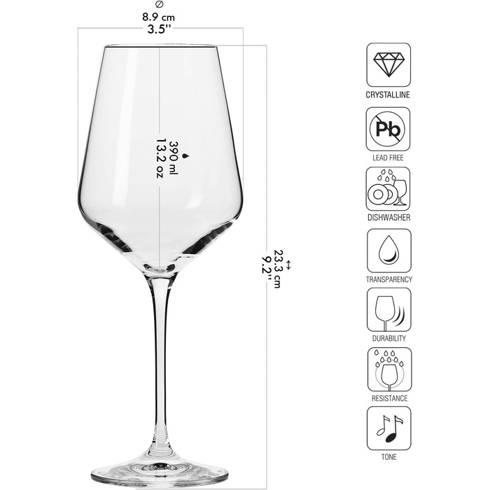 Krosno Large White Wine Glass | 6 Pieces | 390 ml | Avantgarde Collection | Perfect for Home, Restaurants, Parties | Dishwasher Safe