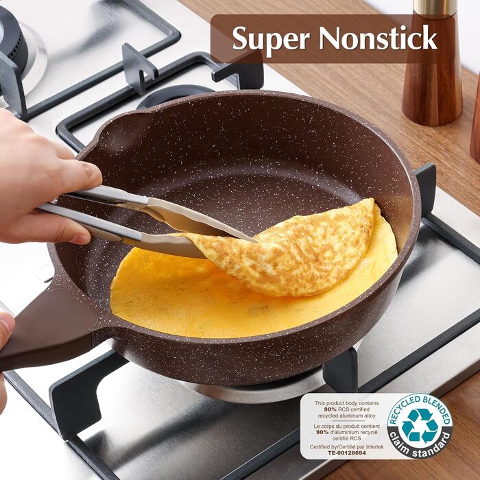 Сковорода SENSARTE з керамічним антипригарним покриттям, 28 см, швейцарське гранітне покриття, для приготування омлетів, сумісна з газовою та індукційною плитами, без PFOA/PTFE/PFAS, білий колір