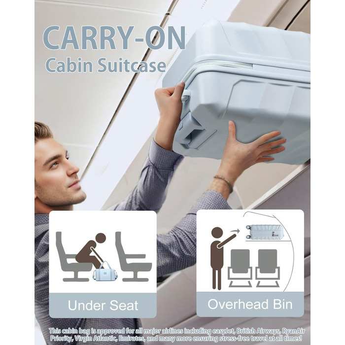 Набір валіз Sea Choice 5 в 1 з ABS-пластику: велика місткість, TSA-замок, ручна поклажа. Включає: валіза-тележка, сумка для подорожей, косметичка. Колір: м'ятно-зелений