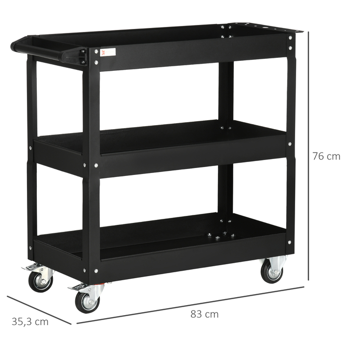 DURHAND 3-Tier Tool Cart with 4 Wheels, Steel, 33