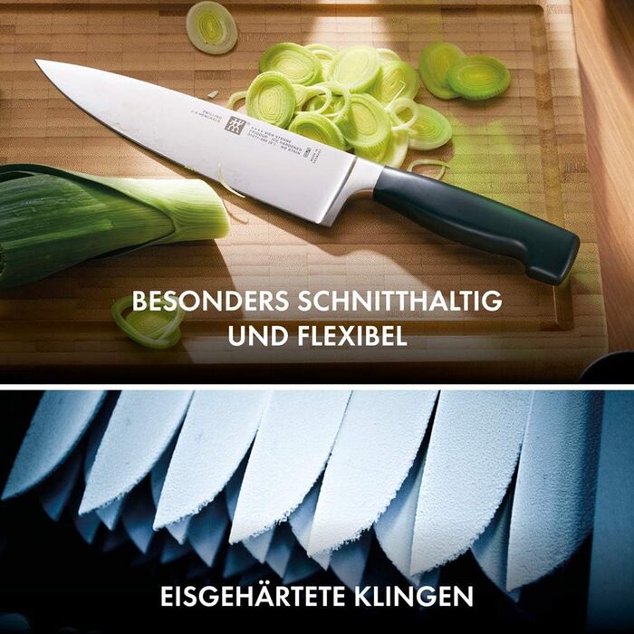 ZWILLING Vier Sterne Self-Sharpening Knife Block Set - 7 Piece German Stainless Steel Knife Set with Scissors & Black Handles