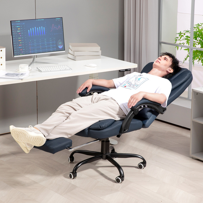 Vinsetto Massage Office Chair with 7 Vibration Points, Adjustable Footrest & Backrest, Up to 120 kg (265 lbs), Faux Leather, Blue