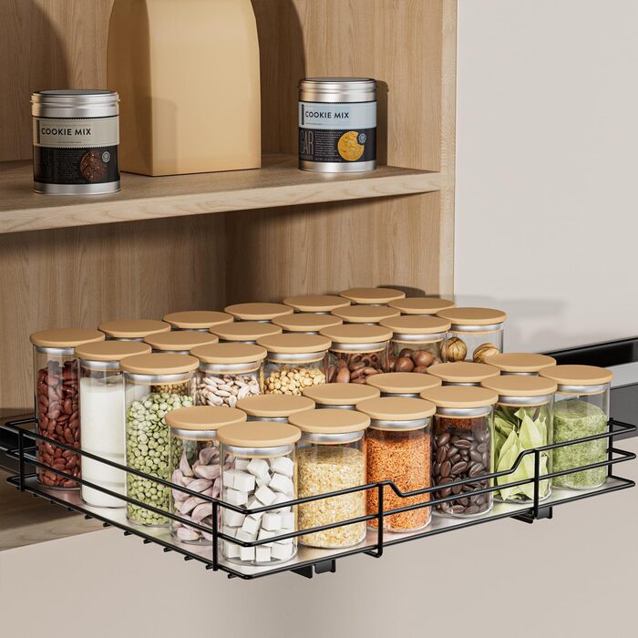 AIRUJIA Pull Out Spice Rack, 2-Tier Dish Cabinet Organizer, Spice Rack Cabinet, Spice Rack, Lift-up Sink Shelf, Spice Organizer for Kitchen, L26.4*W23.2*H23CM (L27*W32.2*H6CM - Single Layer)