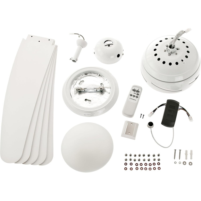 Вентилятор стельовий Bendan 7214040 з підсвічуванням, діаметр 132 см, 5 лопатей, білий, скло опалесцентне