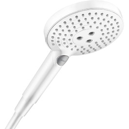 hansgrohe Raindance Select S - water-saving showerhead 9 l/min (EcoSmart), handheld shower with 3 spray patterns, round shower head (⌀ 120 mm), water-saving showerhead with anti-limescale function, (with PowderRain spray, Mattwhite, 3 spray patterns including PowderRain)