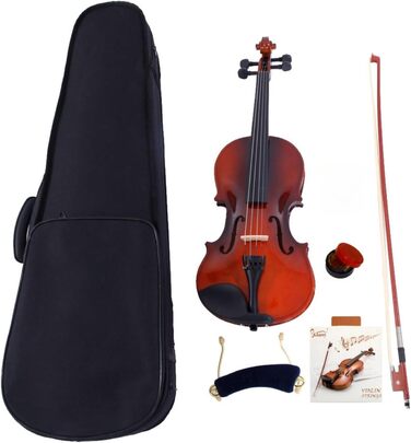 Скряпіна 4/4 Violin Set - Повний Розмір, Скряпіна, з Аркою, Струною, Смичком, Підпоркою та Високоякісною скрипкою з Масиву Дерева для Початківців (Натуральні Кольори)