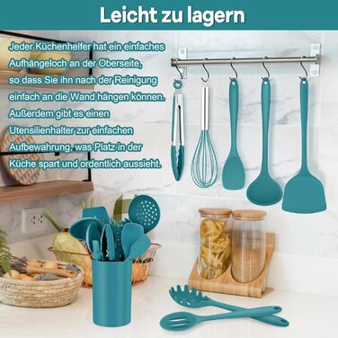 Набір кухонних аксесуарів Homikit, 16 шт. з тримачем, синій. Жаростійкий кухонний інвентар, набір кухонного приладдя, придатний для миття в посудомийній машині