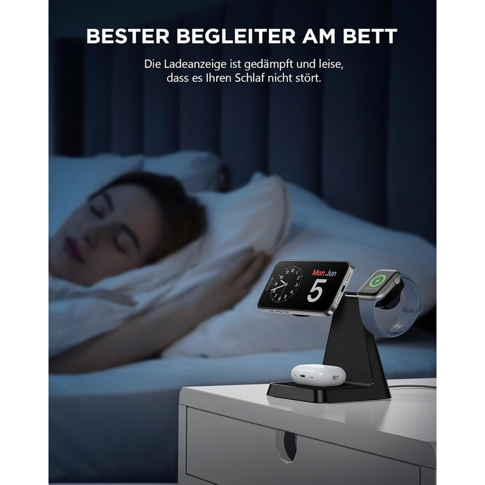 Бездротовий зарядний пристрій MagSafe 3-в-1 для iPhone: зарядка для Apple Watch та AirPods, сумісний з iPhone 16/15/14/13/12 (Білий/Чорний)