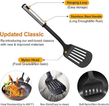 Kitchen Helper Set, 43 Pieces Kitchen Accessories Cooking Utensil Set made of Stainless Steel & Nylon, Heat-Resistant Home Kitchen Cooking Utensils - Spoon, Tongs, Whisk, Spatula, Pasta Server, Ladle, Turner.