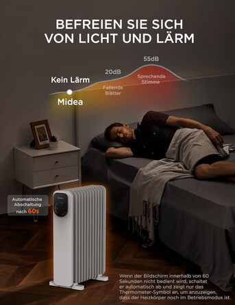 Масляний радіатор Midea NY2311-24UR, 2300 Вт, 11 секцій, електричний обігрівач з термостатом, LED-дисплеєм, дистанційним керуванням, захистом від перегріву, 4 режими роботи, тихий