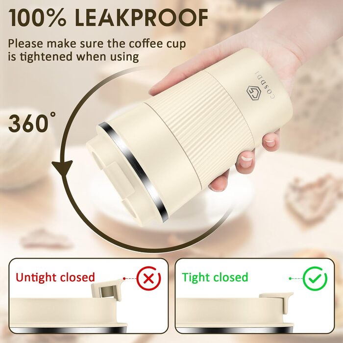 Термокружка CS COSDDI з нержавіючої сталі, 380 мл, для кави, води та чаю, з кришкою, подвійні стінки, ізольована, 1 шт.