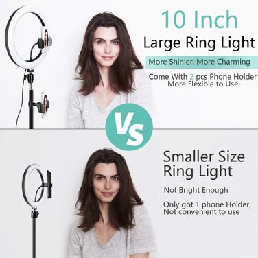 Ринглайт LED 10 дюймів зі штативом для смартфона, з пультом керування, USB, 3 режими світла, 11 рівнів яскравості, для макіяжу, стрімінгу, селфі, відеодзвінків, влогів