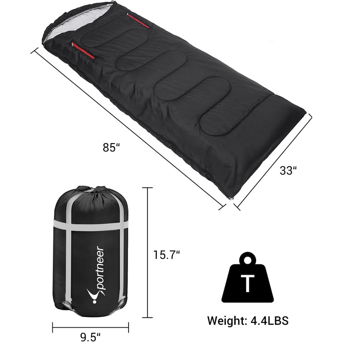 3-4 Season Sleeping Bag - Waterproof & Lightweight Sleeping Bag for Camping, Travel & Outdoor Activities - Ideal for Adults - 220 x 84 cm - 1.9KG - Black