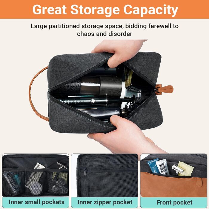 Чоловіча дорожня сумка Elviros для подорожей, подарунок для чоловіків, підвісна, косметичка-допкіт, водонепроникна, з PU-шкіри, велика місткість, для подорожей та ванної кімнати (Чорний)