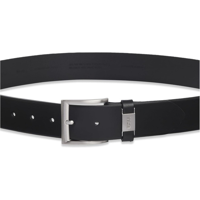 Чоловічий шкіряний ремінь BOSS Connio з логотипом та металевими деталями, чорний 95-001
