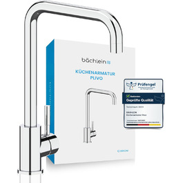 Кухонний змішувач Bächlein Plivo з нержавіючої сталі, поворотний вилив, масивний дизайн, кухонний кран, кут 90 градусів, хром