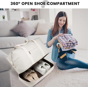 Спортивна сумка-дорожня LOVEVOOK Weekender бежева 50x38x25 см з відділенням для взуття та косметички для подорожей, ручної поїздки, пологового будинку