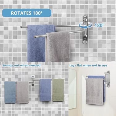 Кріплення для рушників JSVER поворотне на 180°, з нержавіючої сталі 304, 3 висувні ручки до 50 см, для кухні, ванної кімнати, гардеробу (срібло)