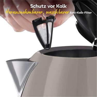 Електричний чайник Russell Hobbs Colours Plus Mokka 1.7л з нержавіючою статтю, 2400W, з фільтром від накипу та індикатором рівня води