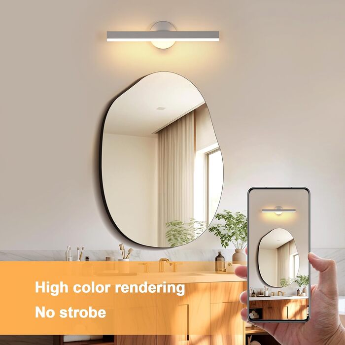 LED дзеркальна лампа Riserva 12W для ванної кімнати, поворотна 300°, 38 см, 3000K, чорний колір