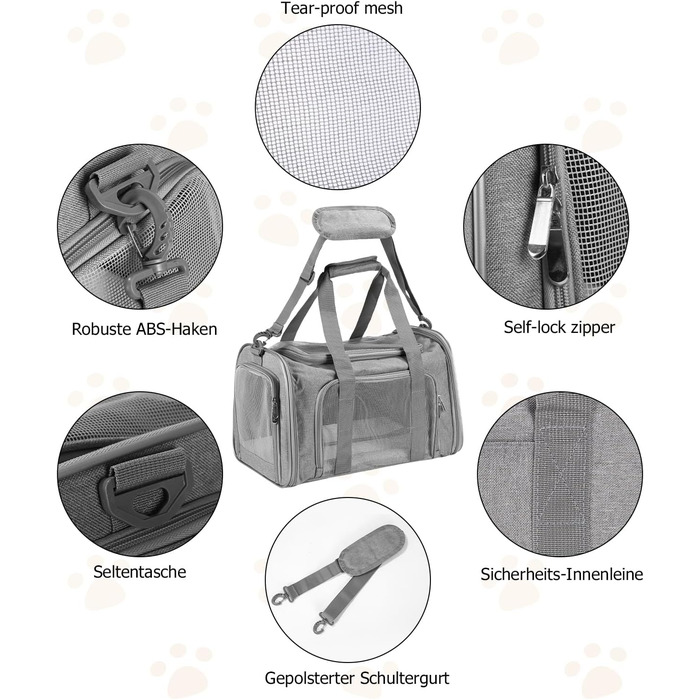 Транспортна переноска для кота та собаки, складана, сірого кольору (L)