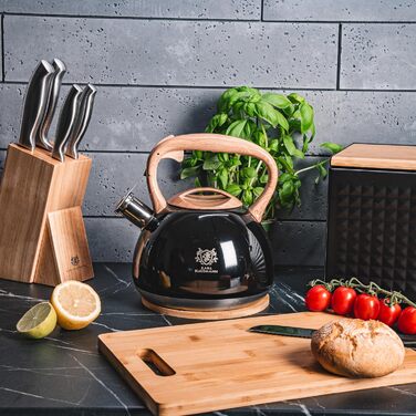 Чайник електричний KARL HAUSMANN Induktion 3L з автоматичним свистком - нержавіюча сталь, для індукційних, газових та електричних плит (Чорний)