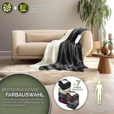 Електрична гріюча ковдра Sinnlein® з автовимкненням 160 x 120 см | 9 температурних режимів | Ковдра для ліжка, дивану | Електрична ковдра з таймером та цифровим дисплеєм (160x120 см, антрацит)