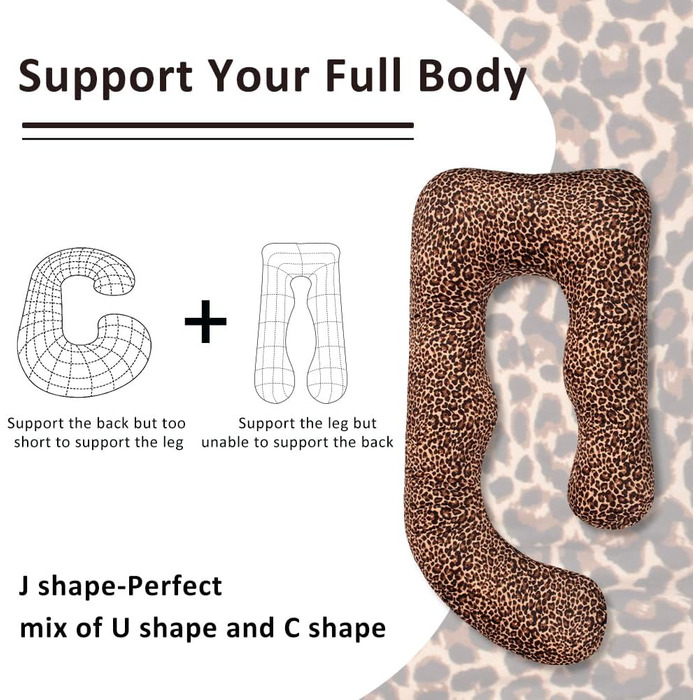 Подушка для вагітних Chilling Home J-подібної форми, подушка для тих, хто спить на боці, подушка для годування, велика подушка для підтримки, подушка для жінок та тих, хто спить на боці (леопардовий принт)