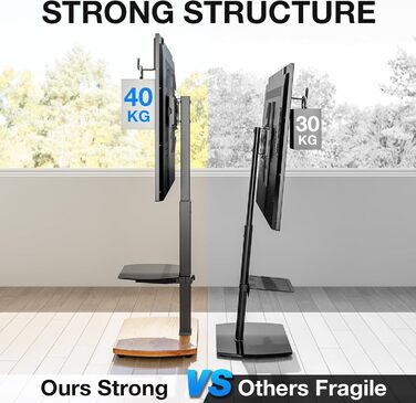 Підставка для телевізора Ttap 32-65 дюймів з дубом та скляною полицею, поворотна та регульована по висоті