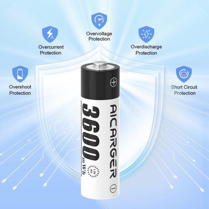 Зарядний пристрій для акумуляторів AA AAA AICARGER з LCD-дисплеєм, 4 слоти, швидка зарядка 5V/2A, 8 акумуляторів (3600 mWh)