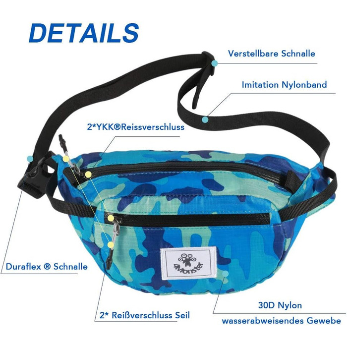 Водонепроникна поясна сумка 4Monster, ультралегка, для чоловіків та жінок, спортивна, туристична (армійсько-зелений, морський блакитний)