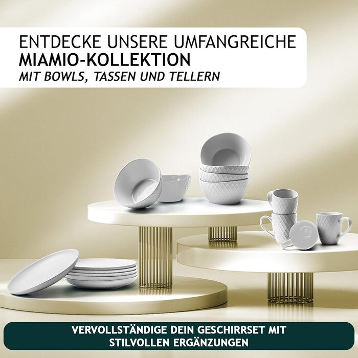 Набір мисок Miamio Palmanova (білий) – 6 шт. по 800 мл – сучасний дизайн, матове покриття