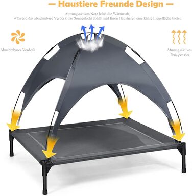 Підвищене ліжко для собак GYMAX знімним тентом, вологостійке та дихаюче, 90x81x86 см