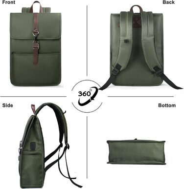 Рюкзак для ноутбука чоловічий/жіночий, з USB-портом, 15.6 дюймів, для подорожей, навчання, велосипеда (Зелений)