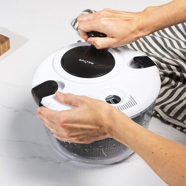 Салатниця Salter 3,5 л – миття, сушіння та подача, кухонний сушар для салату, неслизька основа, з дресінгом, подвійна функція сушіння, здорове харчування, свіжий салат, чорний (5л)