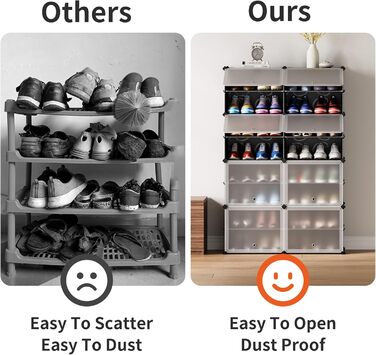 Plastic shoe cabinet, DIY simple shoe rack, narrow, with door, steel frame, stable, for hallways, bedrooms, entrance areas, White with transparent door, 2 * 6 (Black, 2x8)