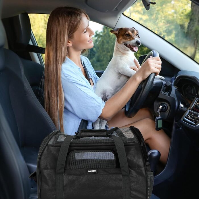 Транспортна сумка для котів та собак, дихаюча та легка, переноска для котів з регульованим плечовим ременем, знімний м'який матрац (Чорний, M)