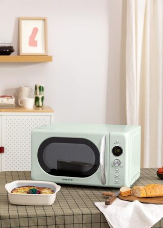 Мікрохвильова піч Retro з грилем, 20л, кремово-білий колір, LCD-дисплей (пастельно-зелений)