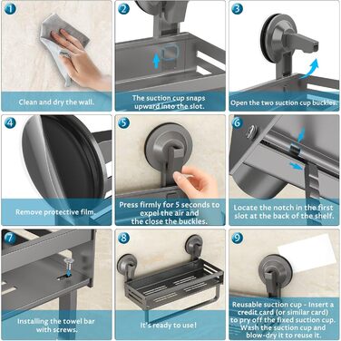 Поличка для душу Onemake з присосками, Дзеркальна поличка для ванної кімнати з ручками, Організатор для ванної кімнати з тримачем для рушників, Матовий чорний (30 см, 1 шт.)