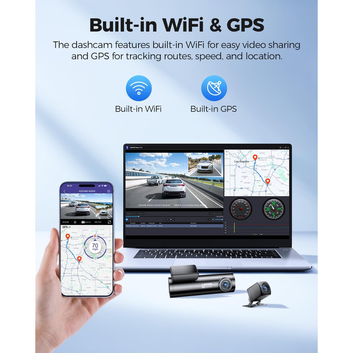 Відеореєстратор AZDOME Dashcam Auto Vorne Hinten 4K+1080P з WiFi, GPS, ADAS, Super Nachtsicht, G-Sensor та Parküberwachung