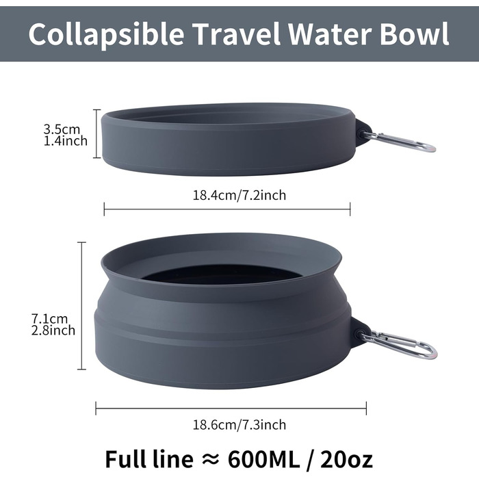 Складаний годівниця для собак SLSON, витокозахисний, портативний, для подорожей на авто, персиково-рожевий (холодний темно-сірий)