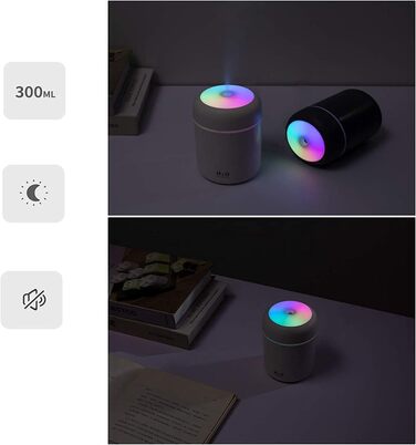 Аромадифузор Mini Luftbefeuchter: USB ультразвуковий зволожувач повітря з резервуаром 300 мл, автовимкнення, тиха робота, кольорове нічне підсвічування для авто, офісу, спальні (чорний)