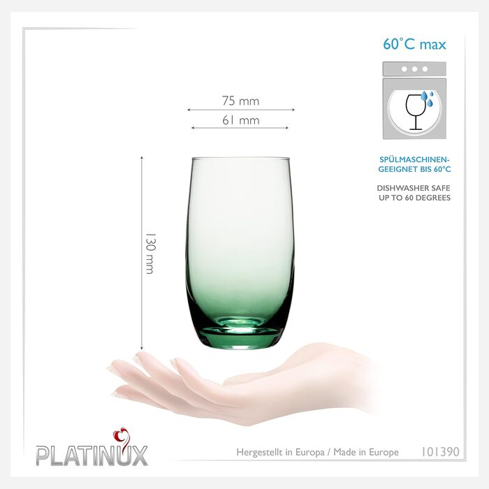 Бокали для коктейлів PLATINUX Ombre 400 мл (набір 6 шт.) скляні, зелені, для вечірок та коктейлів