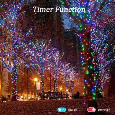 Льомкорічка Joomer на Різдво, 20 метрів, 200 LED, на батарейках, з таймером, 8 режимів, для прикраси ялинки, балкона, кімнати, вечірки, весілля, фестивалю, тепле біле світло, вологостійка, кольорові прозорі дроти