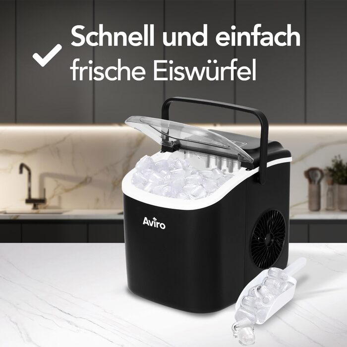 1.3L Countertop Ice Maker - Self-Cleaning - 12kg/24lbs - Makes 9 Cubes Every 6 Minutes - Black