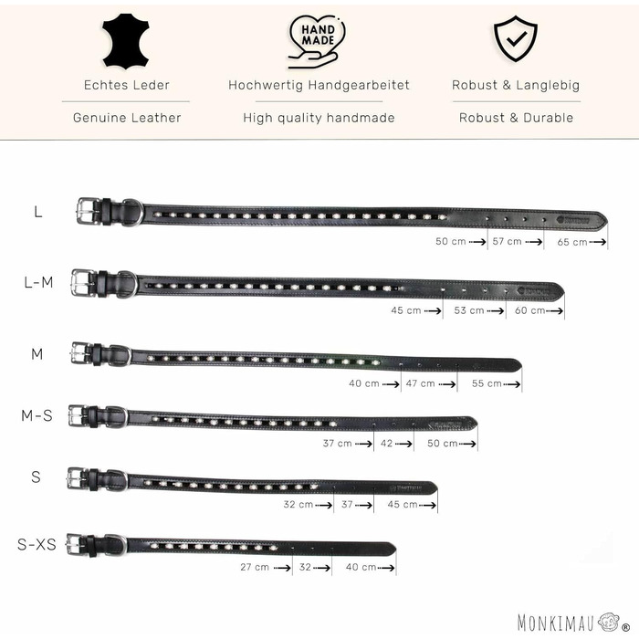 Нашийник для собак Monkimau з натуральної шкіри, чорний, з кристалами, регульований (S: 20 мм x 45 см)