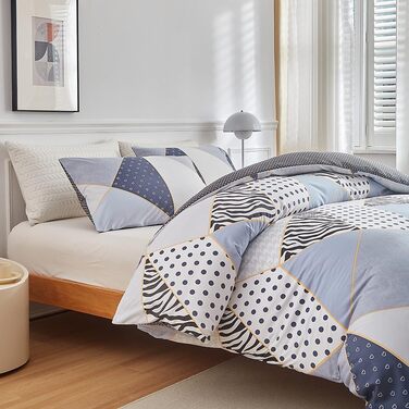 Набір постільної білизни з мармуровим малюнком 200x200, 3 частини: простирадло, 2 наволочки 80x80, мікрофібра, з блискавкою (блакитний трикутник, крапка)