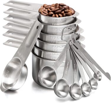 Stainless Steel Measuring Cup and Spoon Set - 7 Stackable Measuring Cups for Dry and Liquid Ingredients