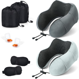 Подушка для шиї SOMLAW 2 шт. з Memory Foam, ергономічна, для подорожей, літака, авто, офісу (сіра)
